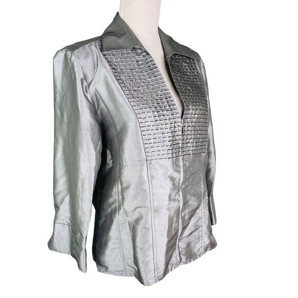 Vintage Piano Blouse Large Silver Zip Up Beaded Top New - Picture 6 of 10